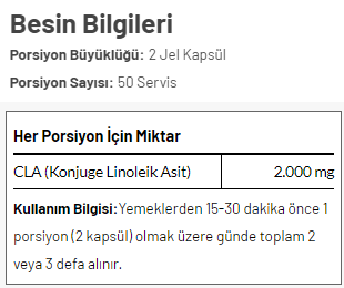 Torq Nutrition CLA 2000 100 Jel Kapsül Besin Değeri