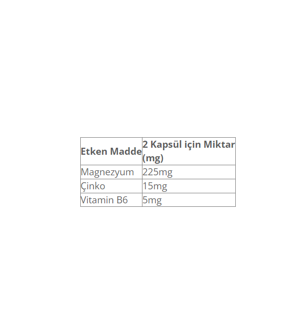 Muscle Pump ZMA+ARGİNİNE 90 Kapsül Besin Değeri