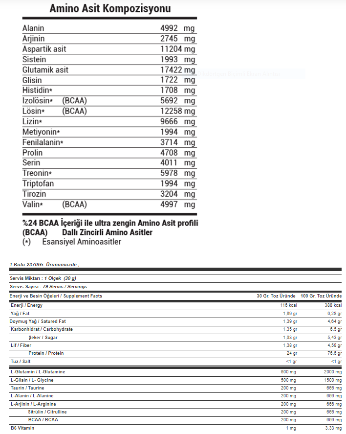 SSN Command Quadro Whey Protein 2370 Gr Besin Değeri